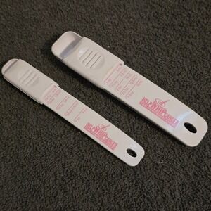 Pampered Chef Measuring Spoons Adjustable Set 2pc White Help Whip Cancer Pink